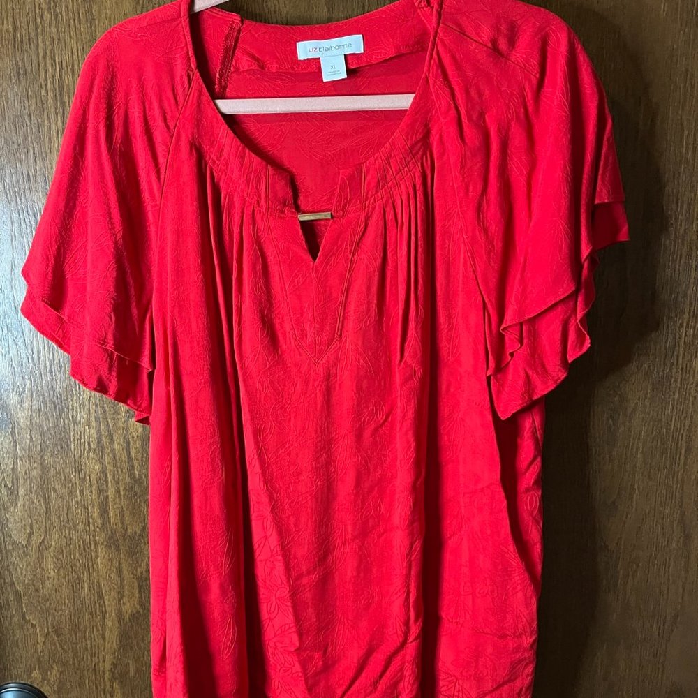 Liz Claiborne red flutter sleeve blouse, sz XL